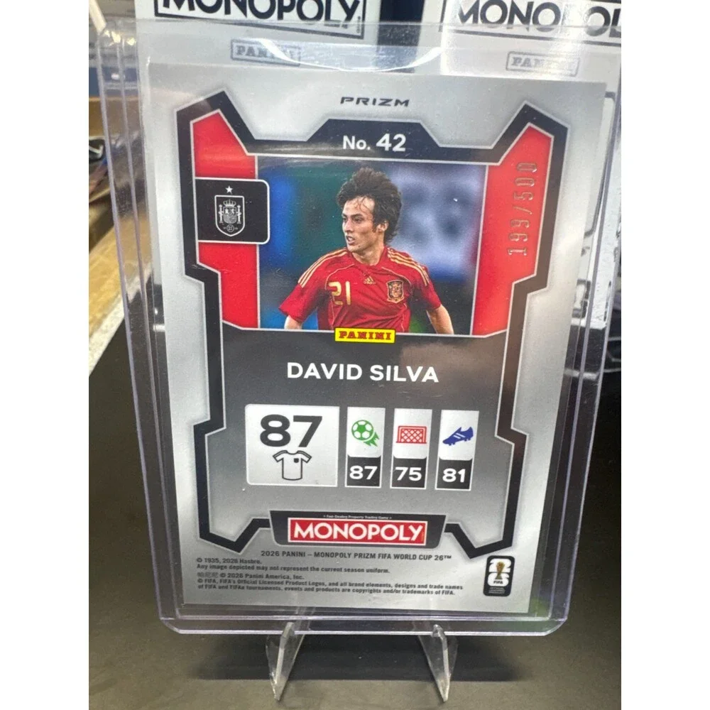 2026 Panini Prizm FIFA World Cup Card #42 David Silva – Spain, Gold Shimmer/500